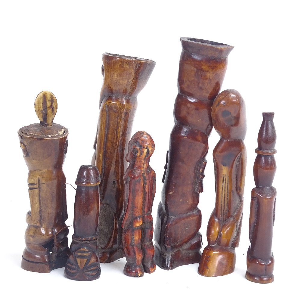 A group of 19th century African Tribal carved and stained ivory and bone figures, probably Lega, - Image 3 of 3