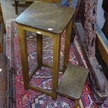 Circa 1920s oak stool with footrest, H77cm