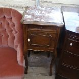 A French marble-top and walnut pot cupboard, cabriole legs, W40cm, H82cm