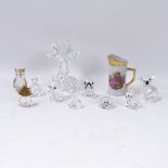 Miniature Swarovski Crystal ornaments, candle holder and a miniature Limoges jug, 6.5cm