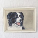 Clive Fredriksson, oil on board, study of a collie, 30cm x 43cm, framed