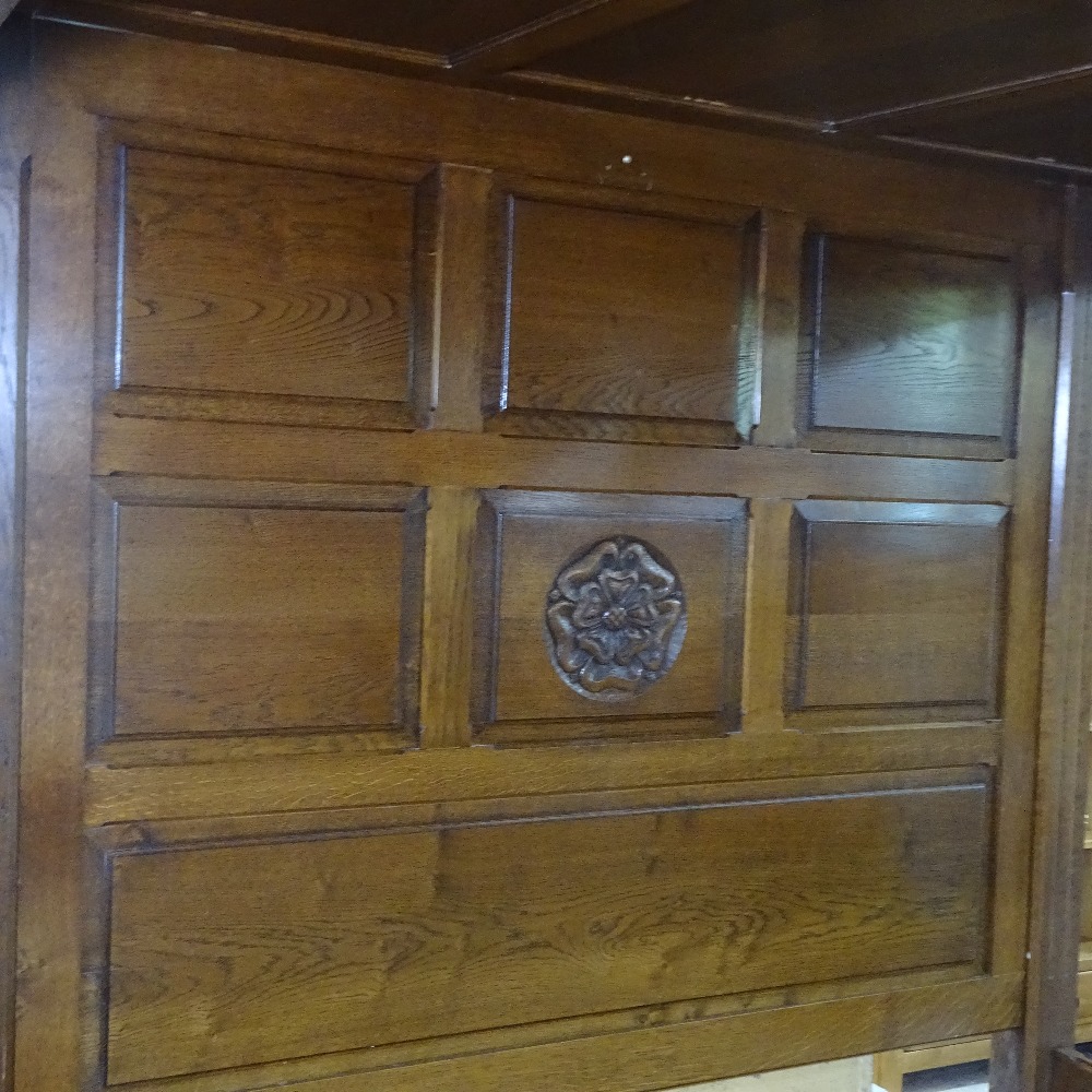 A good reproduction Tudor style full tester bed (5'), with fielded panelled head and footboard, - Image 2 of 3