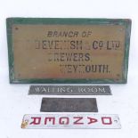 Various enamel and brass door signs, including Waiting Room, and Danger, largest length 46cm (4)