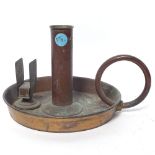 A large 19th century novelty giant copper and brass chamber candlestick and matchcase holder, by C
