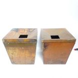 A pair of tapered brass waste bins/jardinieres, with removable lids, height 33cm (3)