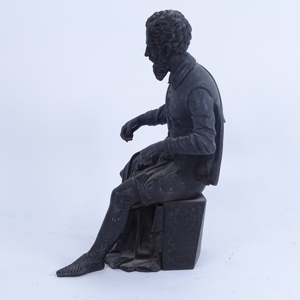 A patinated bronze figural sculpture, depicting seated man, height 26cm - Image 2 of 3