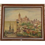 E M Wagner, watercolour, Segovia, signed, 25" x 30", framed, and another study by the same hand, (2)