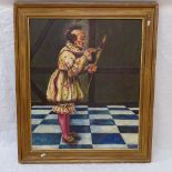 Will Riley, oil on canvas, Continental study of a clown, 74cm x 62cm, gilt-framed
