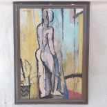 Oil on canvas, abstract figure study, signed, 90cm x 62cm, framed