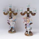 A pair of Vintage Conta & Boehme Continental porcelain candelabra, supported by children figures