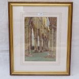 Watercolour, church ruins, 23cm x 17cm, framed