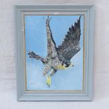 Clive Fredriksson, oil on canvas, peregrine falcon in flight, 50cm x 37cm, framed