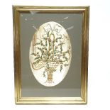 A 19th floral silk embroidery, depicting basket of spring flowers, in gilt frame, frame height 63cm