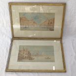 A Cardinal, pair of watercolours, Venetian scenes, 16cm x 47cm, framed