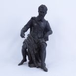 A patinated bronze figural sculpture, depicting seated man, height 26cm