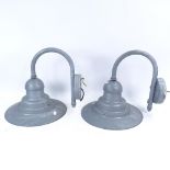 A pair of industrial style metal wall light fittings, shade diameter 30cm