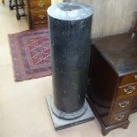 A stained pine column pedestal on platform base, W30cm, H106cm
