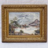 Oil on board, Highland Loch scene, indistinctly signed, dated 1897, 9" x 12", framed