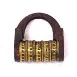 A 19th century seaman's 5 barrel puzzle combination padlock, combination Odell, length 6cm