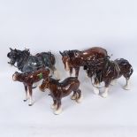 A Beswick Bay Shire horse, 3 Melba Ware horses, and a Melba Ware foal