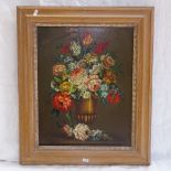 Oil on canvas, still life study, flowers in campana urn, 48cm x 38cm, pine framed