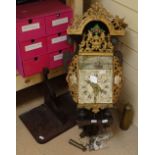 An Antique Dutch brass Friesland Stoelklok 8-day Wuba Warmink wall clock, painted and gilded dial