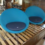 A pair of Allermuir Conic A630 teal lounge chairs, by Pearson Lloyd, with maker's labels