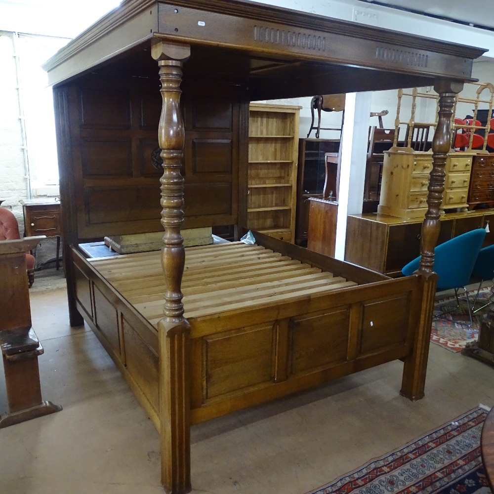 A good reproduction Tudor style full tester bed (5'), with fielded panelled head and footboard,