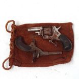 2 19th century small pinfire pocket pistols with wood grips, largest length 11cm (2)