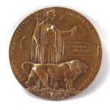 A First War Period bronze death plaque awarded to Frederick Henson