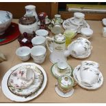 A Royal Vale tea set, vaseline glass vase, Noritake coffeeware, a painted glass biscuit barrel