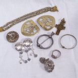 A group of Norwegian and Swedish metal and gilt-metal jewellery, to include a cloak pin, pearl set