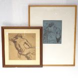 Sanguine and pencil drawing, nude studies, 37cm x 54cm, framed, and 2 other framed figure studies