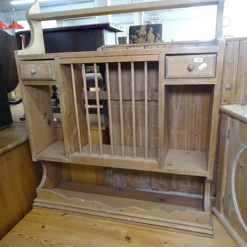 A pine hanging plate rack, a pine 3-tier shelf, and a small pine hanging corner cabinet - Image 3 of 3