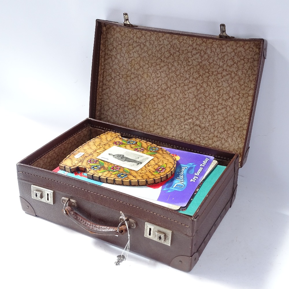 A leather-bound briefcase, containing Enid Blyton books, modern signs etc - Image 3 of 3