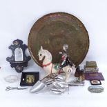 Various collectables, including papier mache girandole mirror, Harrods shoe lasts, Oriental