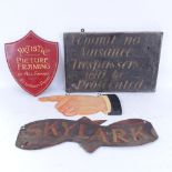 Various advertising and notice signs, including Prosecution board, length 46cm (4)
