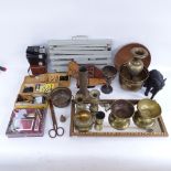 A collection of various Eastern brassware, gilt-framed mirror, various chessmen etc