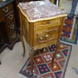 A French walnut and marble-top pot cupboard on cabriole legs, W38cm, H85cm