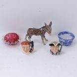 A Goebels donkey, 2 miniature Doulton character jugs, etc