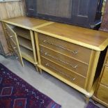 A pair of French mid-century Hollywood Regency cabinets/credenzas, with faux drawer fronts, on