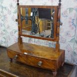 A small 19th century mahogany box swing toilet mirror, with 2 short drawers, on turned feet,