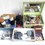 3 large boxes of mixed costume jewellery, buttons, wristwatches etc