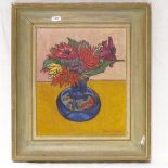 Philip Meninsky, oil on board, still life study vase of flowers, 30cm x 24cm, framed