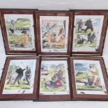 A set of 6 limited edition colour golfing prints, signed in pencil, 17" x 11", framed (6)