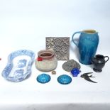 Various pottery and ceramics, including Paul Milet Sevres urn covers, S&B Evans & Sons earthenware