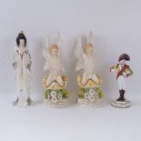 A pair of Michael Sutty angels, 28cm, and 2 other figures by the same artist