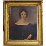 19th century oil on canvas, portrait study of a young lady, 75cm x 62cm, giltwood framed