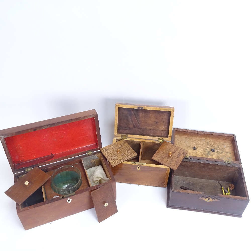 A 19th century mahogany tea caddy, a satinwood-banded tea caddy, and a mahogany box, largest - Image 2 of 3