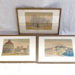 Bela Szikley, a set of 3 Italian coloured etchings, building studies, 20cm x 27cm, mounted and
